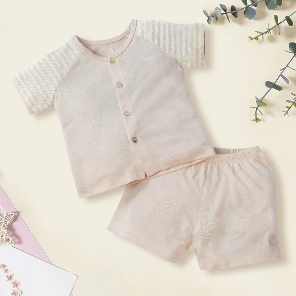 Bộ sơ sinh tính năng ngắn, vải lưới Animo (0-12M, Beige)