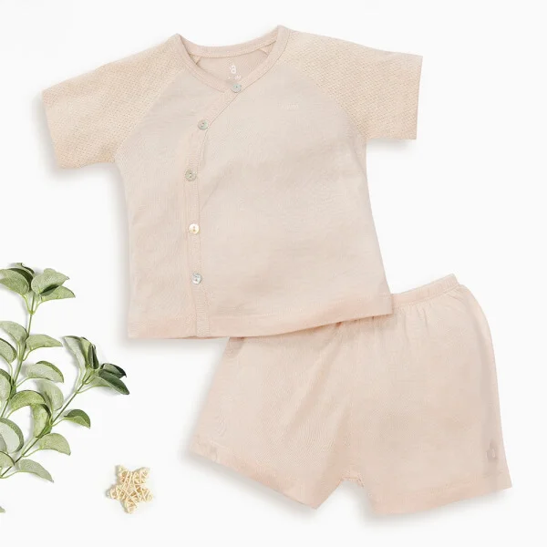 Bộ sơ sinh tính năng ngắn, vải lưới Animo I0322016 (0-12M, Beige)