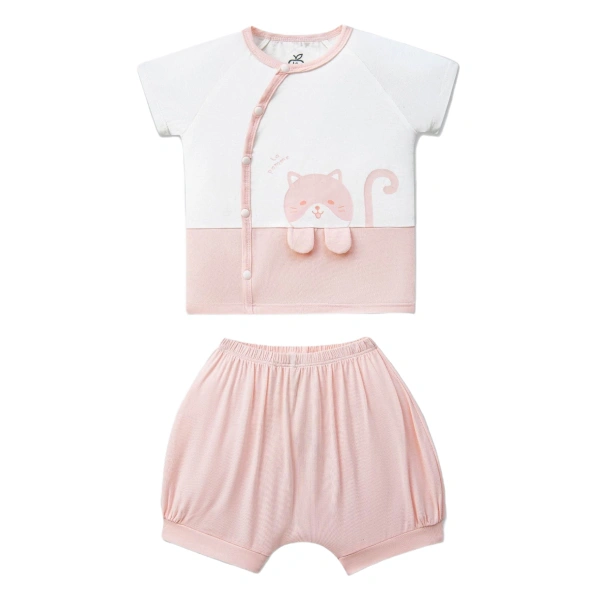 Bộ tay ngắn La Pomme bạn nhỏ lém lỉnh màu hồng