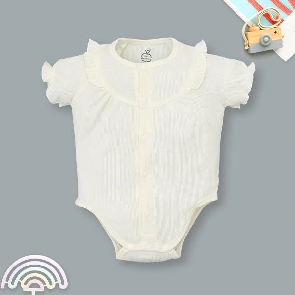 Bodysuit tay ngắn La Pomme bèo nhún tiểu thư điệu đà màu kem