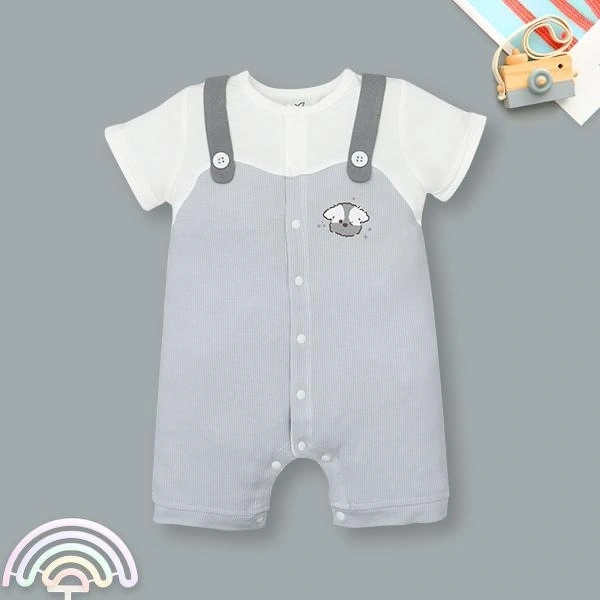 Bodysuit tay ngắn La Pomme giả yếm cún bông lém lỉnh màu trắng xám