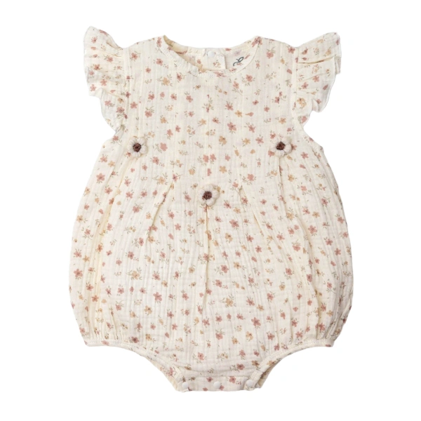 Bodysuit tay ngắn La Pomme hoạ tiết vườn hoa nhí màu kem