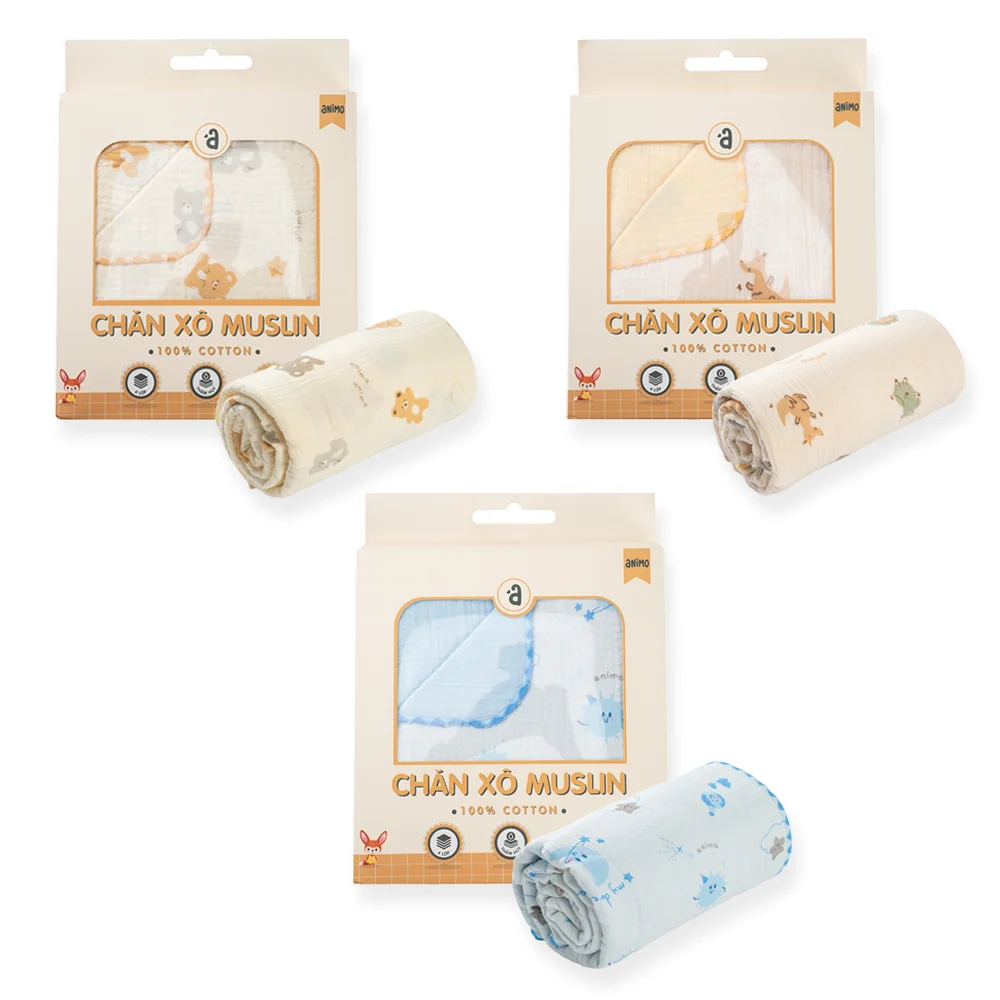 Chăn xô nhăn Cotton 4 lớp cao cấp Animo T2304_NBA002 (75x100 cm,1 cái)
