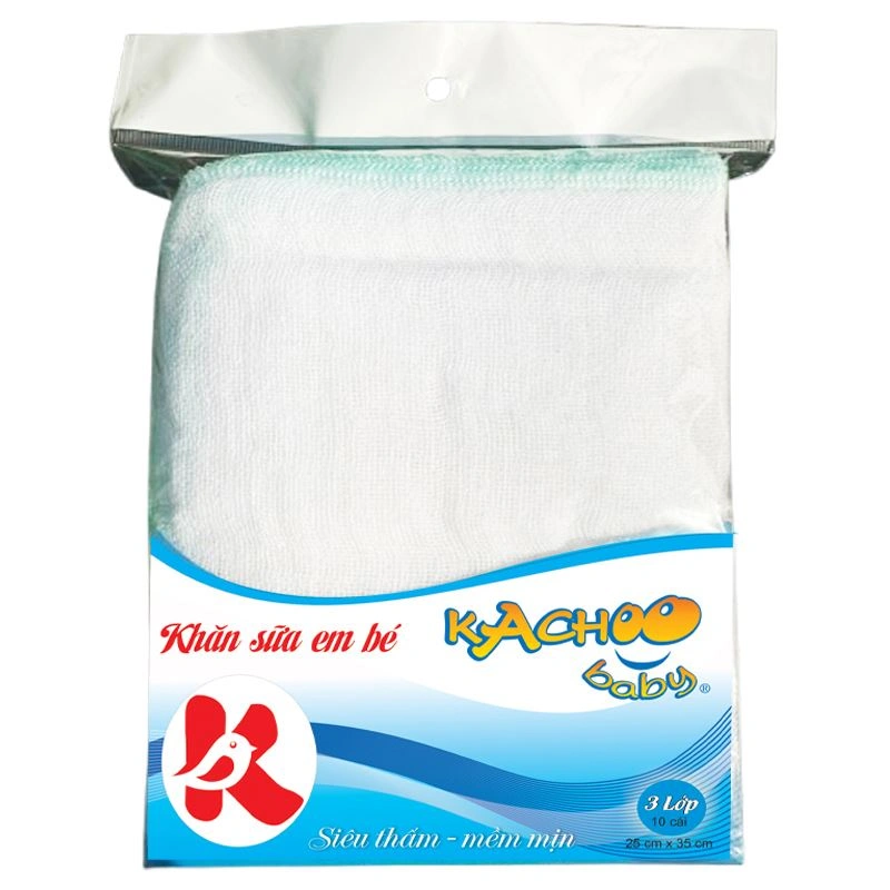 Set 10 cái khăn sữa cotton KACHOOBABY 3 lớp 25x35 cm