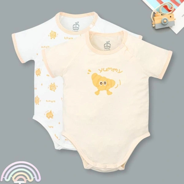 Set 2 bodysuit tay ngắn La Pomme tiệm bánh ngọt vui nhộn màu trắng cam