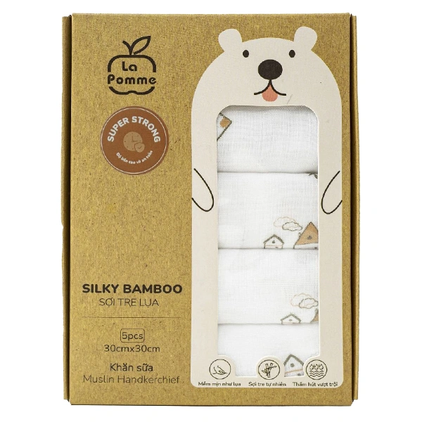 Set 5 cái khăn sữa sợi tre lụa La Pomme 30x30 cm