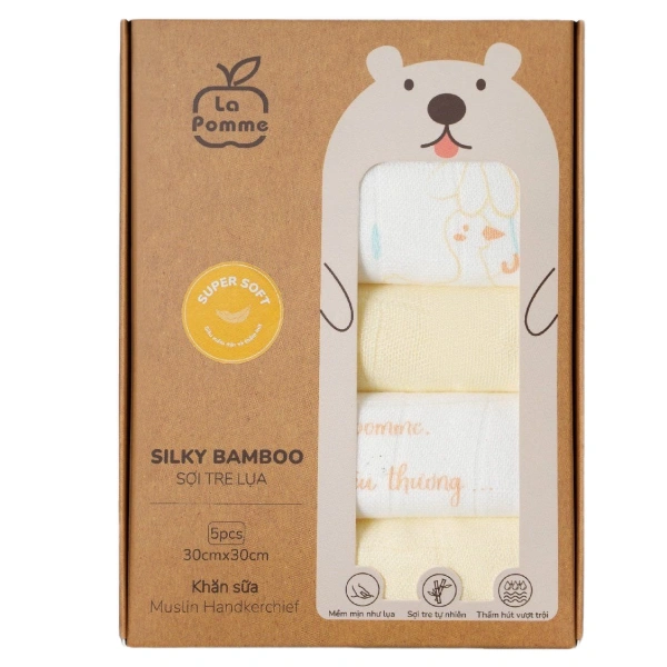 Set 5 cái khăn sữa sợi tre lụa La Pomme 30x30 cm phối màu