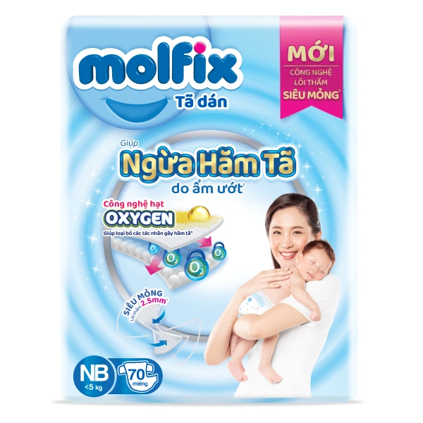 Tã dán Molfix Oxy size NB 70 miếng (Dưới 5kg)